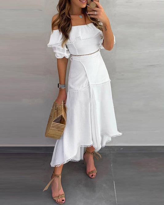 White Ankle-Length Patchwork Sun Dress