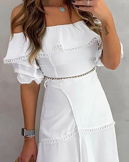 White Ankle-Length Patchwork Sun Dress